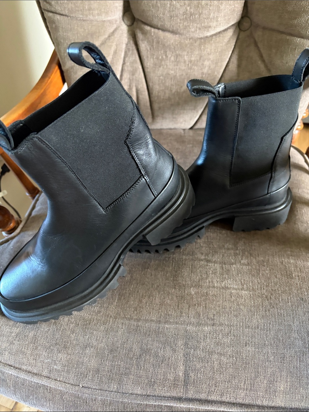 AllSaints Black Chelsea Lug Platform Ankle Boots